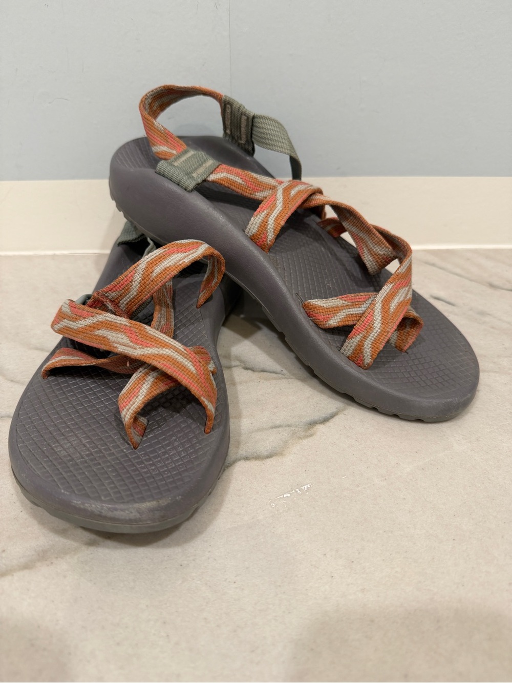 Chaco Women’s Outdoor Sandals - Gray Footbed with Orange Straps Size 9